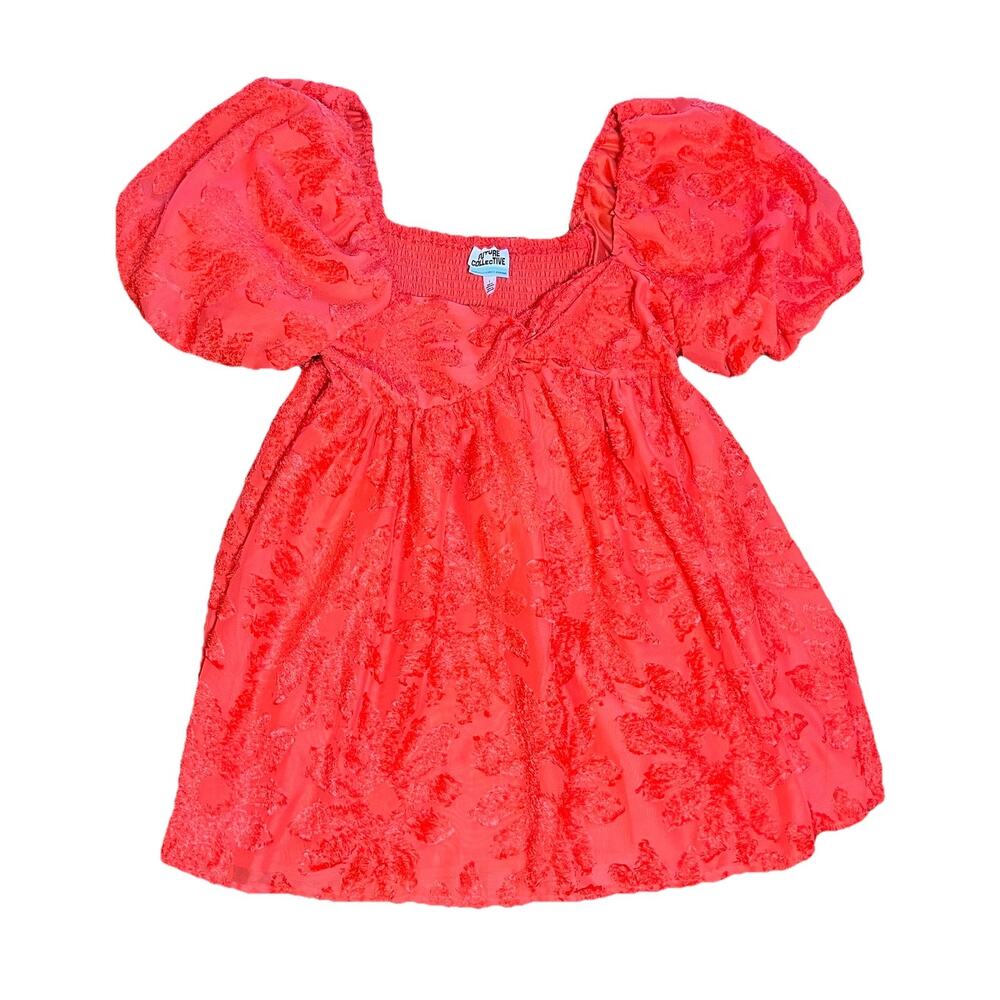 Future Collective Gabriella Karefa-Johnson Red Orange Babydoll Puff Dress Large